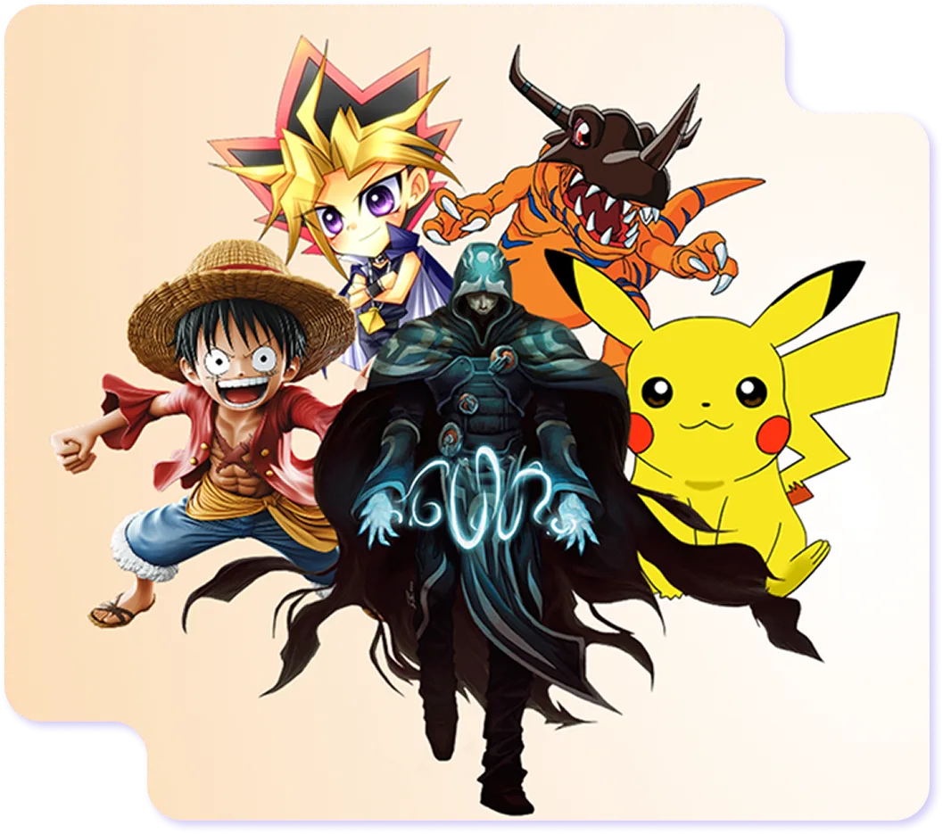 Popular TCG characters representing collectible trading cards at WadiTCG Saudi Arabia